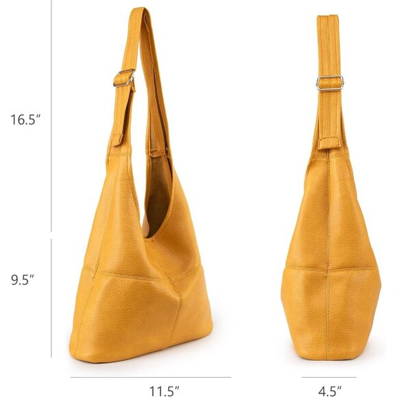 Women Yellow Imported Vegan Leather Ultra Soft Foldable Shoulder Slouchy Bag - Picture 3 of 7
